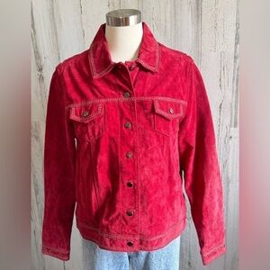 Red Suede Jacket Beaded Details western Large‎ boho See description
